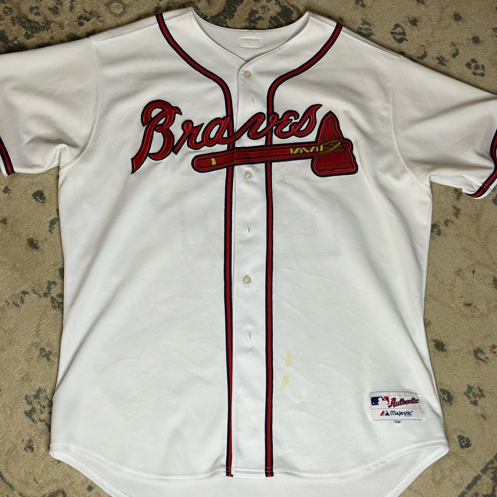 Majestic Braves Andruw Jones White and Red Baseball Jersey